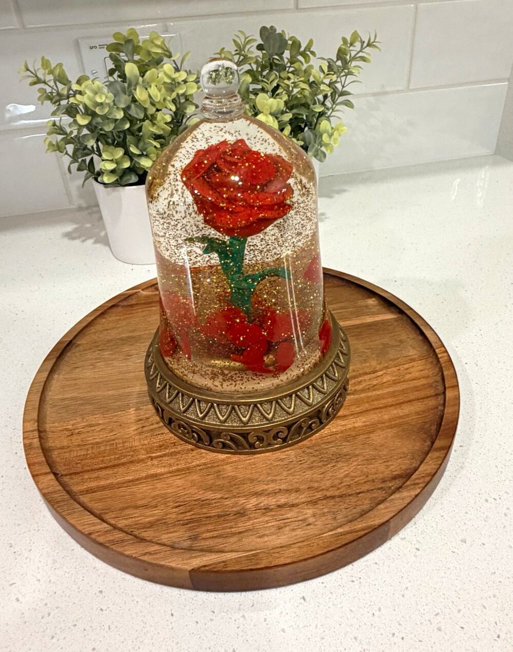 Disney Beauty and the Beast Rose Glitter Snowglobe Water Globe